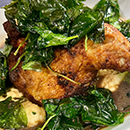 Half-Roasted Chicken with Crispy Spinach and Mash Potatoes